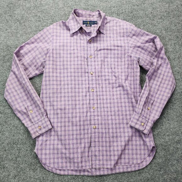 Polo Ralph Lauren Shirt Purple Plaid Medium M 120's Poplin Long Sleeve Button Up - Picture 1 of 11